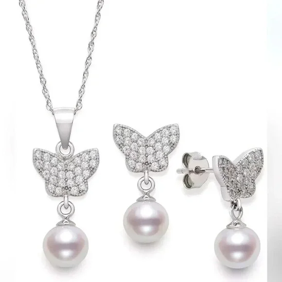 Giani Bernini 2-Pc. Set Cultured Freshwater Pearl&Cubic Zirconia Necklace NWT - Picture 1 of 2
